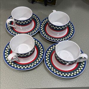 Colorful Checkered Tea Cup and Saucer Set